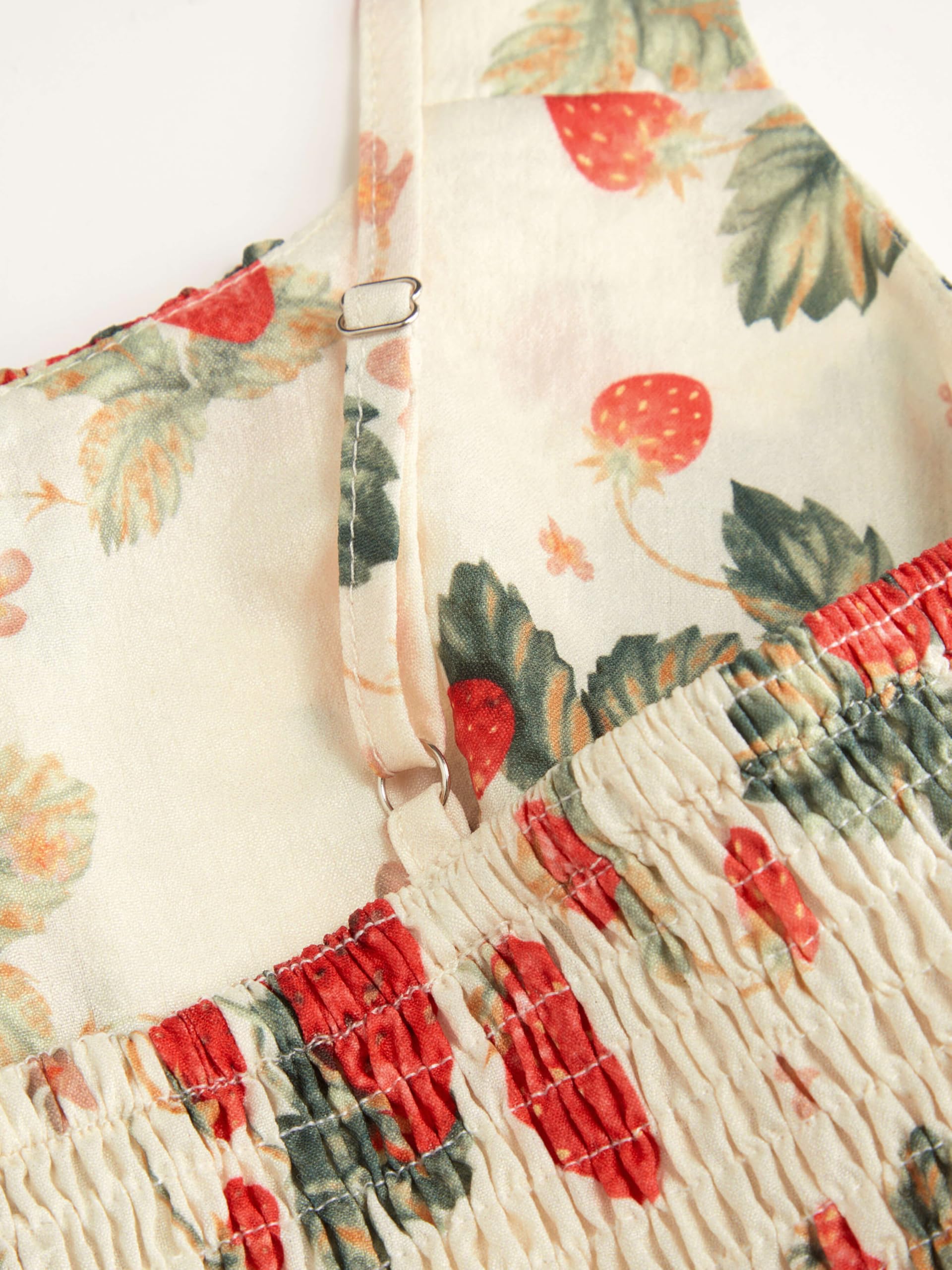CIDER Damen-Maxikleid mit Erdbeer-Blumenmuster, ärmellos, quadratischer Ausschnitt, fließendes Milchmädchen-Kleid, Cottage-Kern, trendige Sommer-Outfits