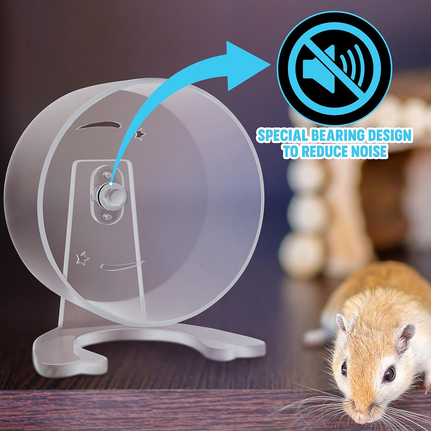 UK Brand Silent Hamster Wheel 2 Options Attach to Cage or use Stand