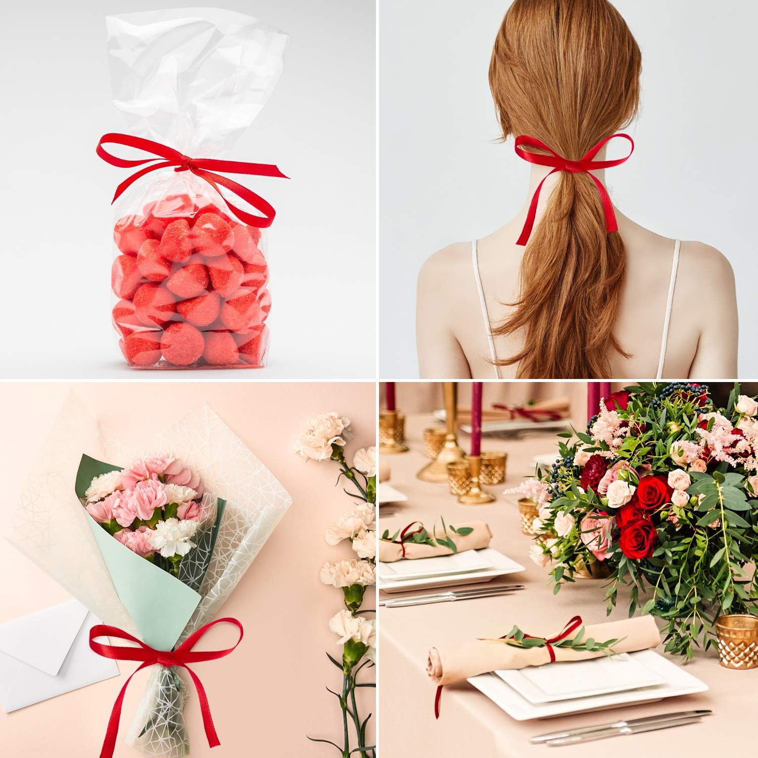 3 Rolls 75 Yards Red Satin Ribbon 1/4 Inch Wide 25 Yards/Roll Valentine's Day Double Face Satin Ribbon for Gift Wrapping, Hair Bow, Sewing and Other Craft Projects (Red)