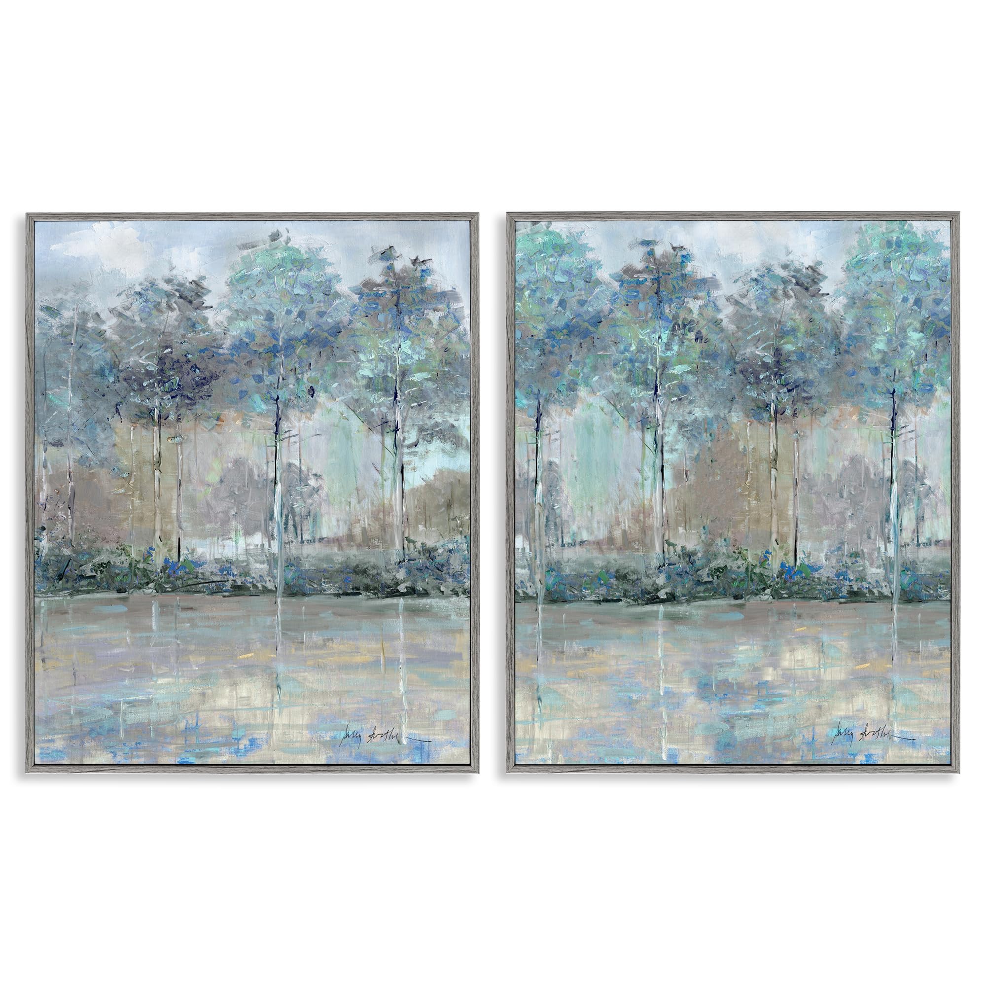 Stupell Industries Farmhouse Gray (Textured) 'Subdued Tree Landscape Impression', 2Pc Framed Giclee Art Set 2, Gray, 24 X 30 Inches, Easy To Hang And Sturdy, Made In Usa, By Sally Swatland