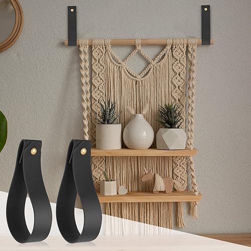 Miniatura 5 de TIESOME Cordón de gancho de cuero, 4 correas para colgar en la pared, gancho para toallas, soporte para barra de cortina para baño, cocina,