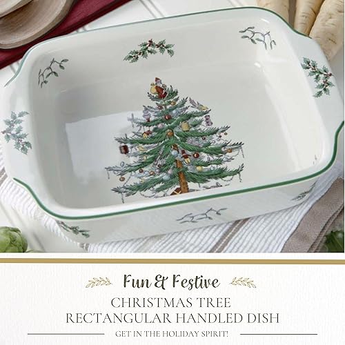 Miniatura 3 de Spode Plato rectangular con mango de árbol de Navidad (9 x 12 pulgadas) para hornear y platos de temporada, apto para loza, microondas y