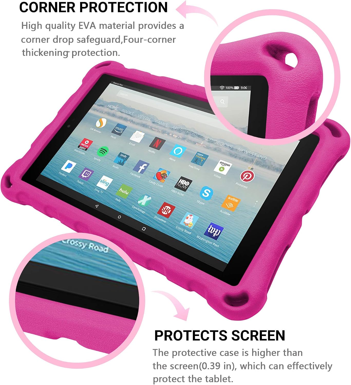 Riaour All-New HD 8 Tablet Case - Anti Slip Light Weight Shock Proof Kids Friendly Protective Case for HD 8 Tablet (7th and 8th Generation, 2017 and 2018 Release)(New Rose)