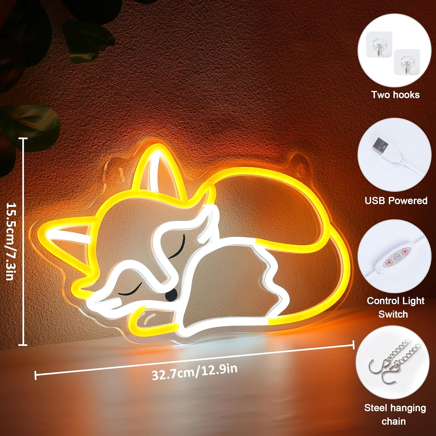 YuanDian Fox Neon Sign, Animal Neon Lights for Bedroom Living Room Wall Decor, Birthday Party Gifts for Kids Adults People Who Like Foxes - Image 5