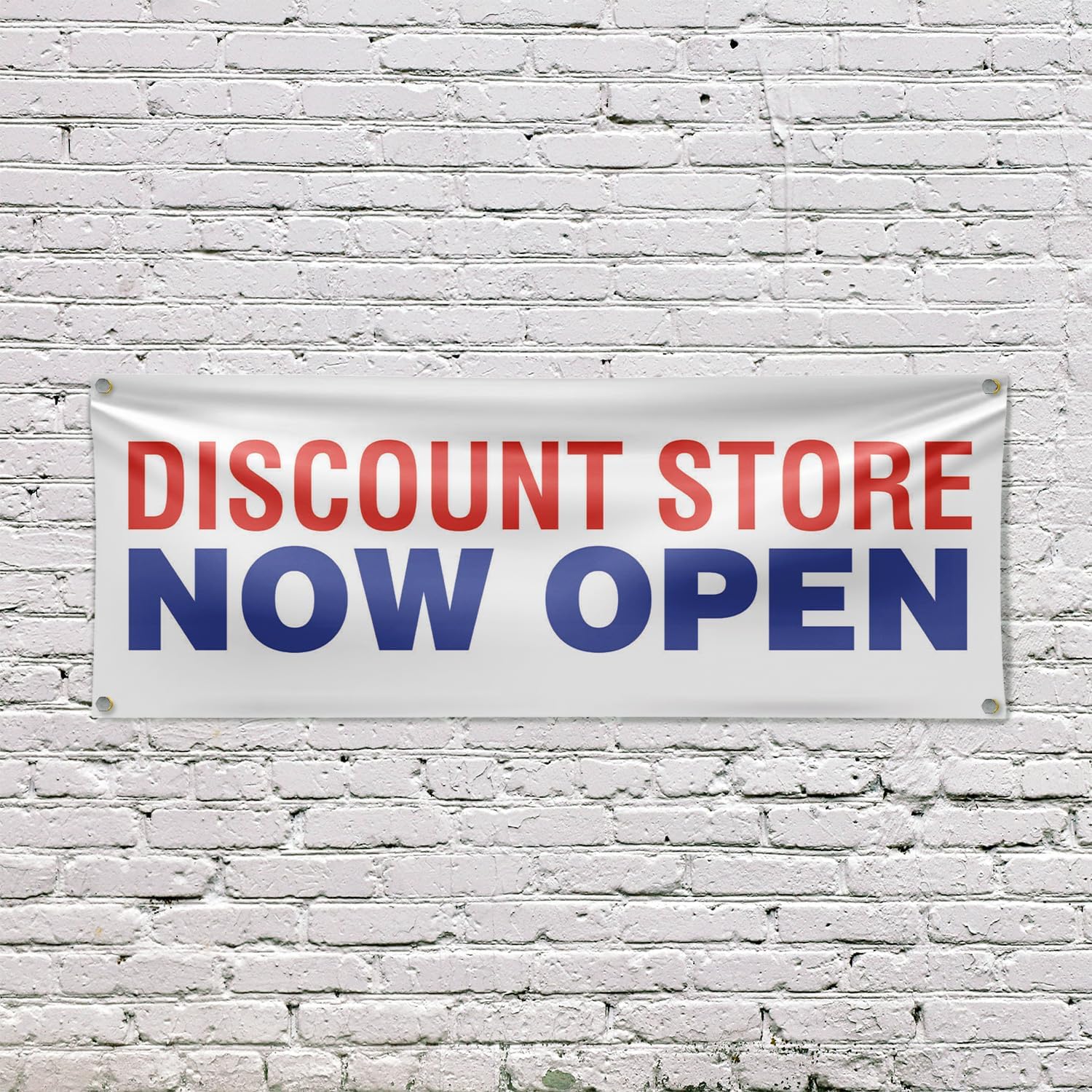 Discount Store Now Open Banner Sign 18 Inch x 48 Inch | 13 oz Vinyl with Metal Grommets | Heavy-Duty Single-Sided Outdoor Durable Printed High-Quality Weatherproof | Made in the USA