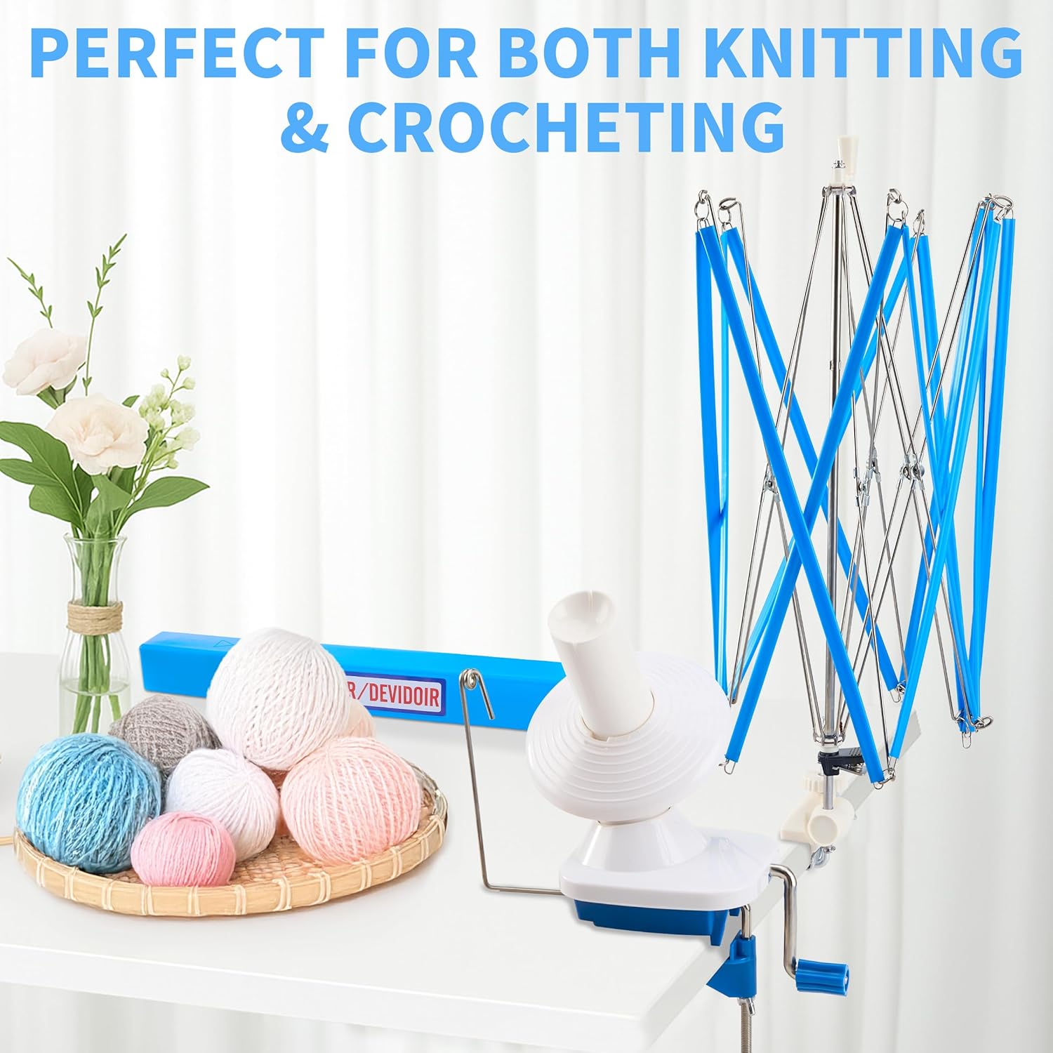 Yarn Winder for Crocheting with Yarn Swift - Stainless Steel Ball Winder with L Shaped Metal Clamp, Turn Grip and Fit Design for Smooth Operation, Perfect for Knitting & Crocheting