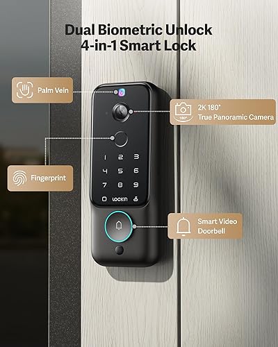 Miniatura 3 de Lockin Cerradura inteligente Veno Plus con baterías intercambiables duales, energía de 6 meses, cámara 2K 180 y timbre de video, entrada de vena de