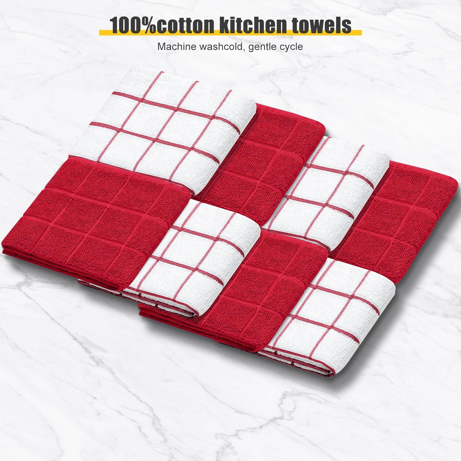 Oven Mitts Kitchen Towels Dishcloths with Pot Holders Sets 12PCS, Dish Towels Sets, Oven Gloves Pot Pads Heat Resistant 500 Degrees with Non-Slip Silicone Surface for Cooking Baking Grilling Red - Image 3