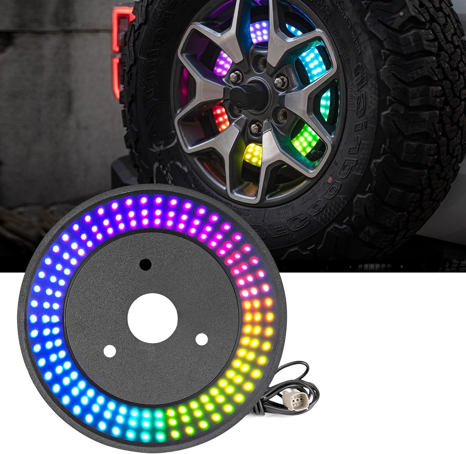 Spare Tire Brake Light LED Third Brake Light Compatible for 2021 2022 2023 Ford Bronco, 3-Sided Bright RGB High-Mounted Brake Light Plug and Play Brake Light Rear LED Ring Wheel Light