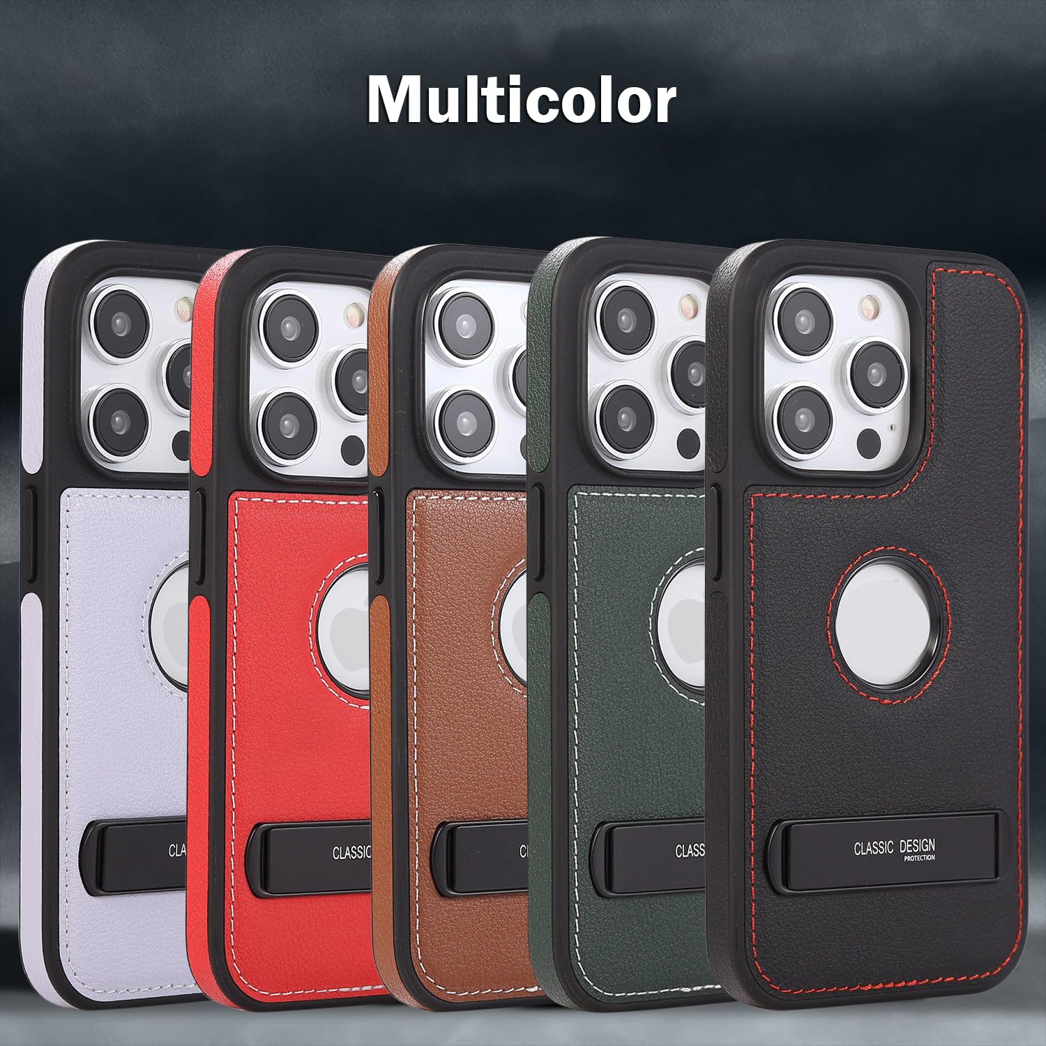 Etui z podstawką do iPhone'a 15 Pro Max/15 Pro/15 Plus/15, widok logo, wysokiej jakości biznesowe, wąskie, etui ochronne z prawdziwej skóry, brązowy, 15ProMax