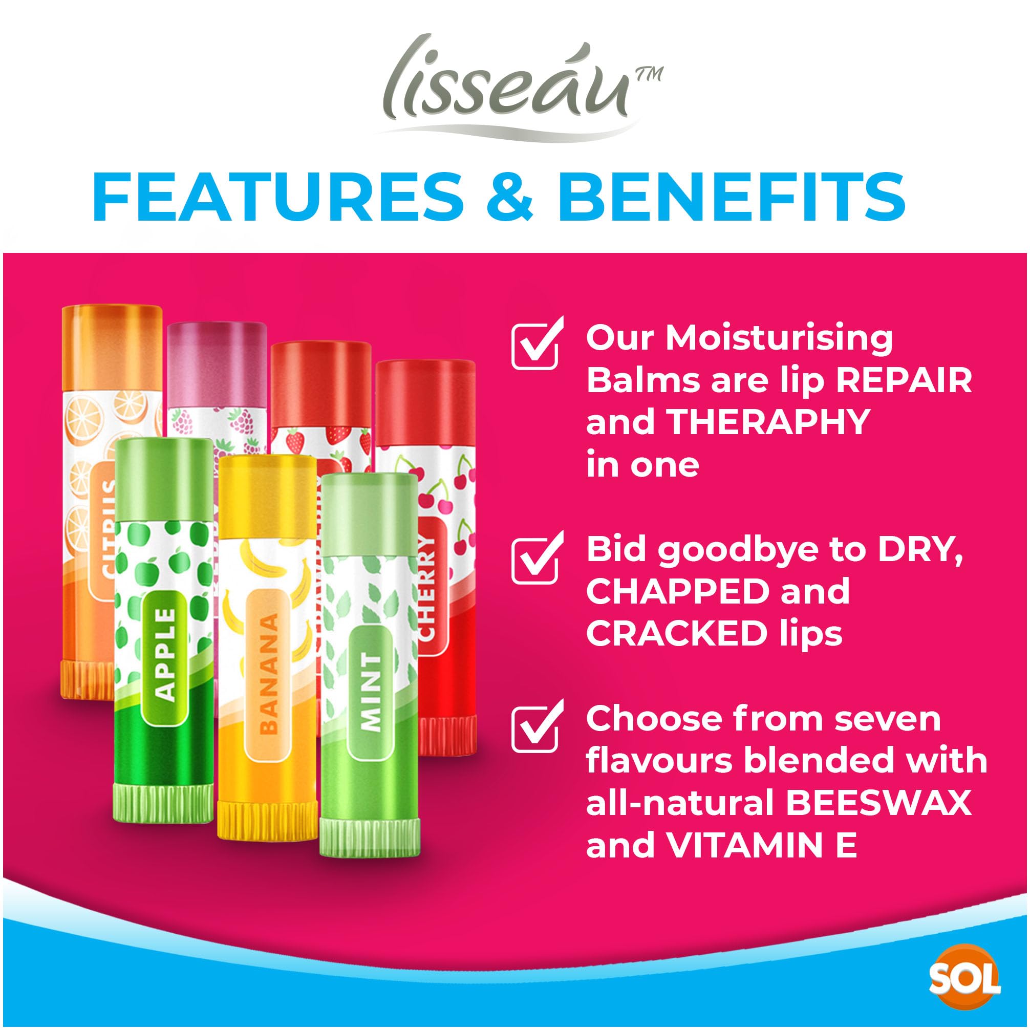 SOL 28pk Lip Balm Set Flavoured Moisturiser for Lips with Beeswax & Vitamin E - Image 3