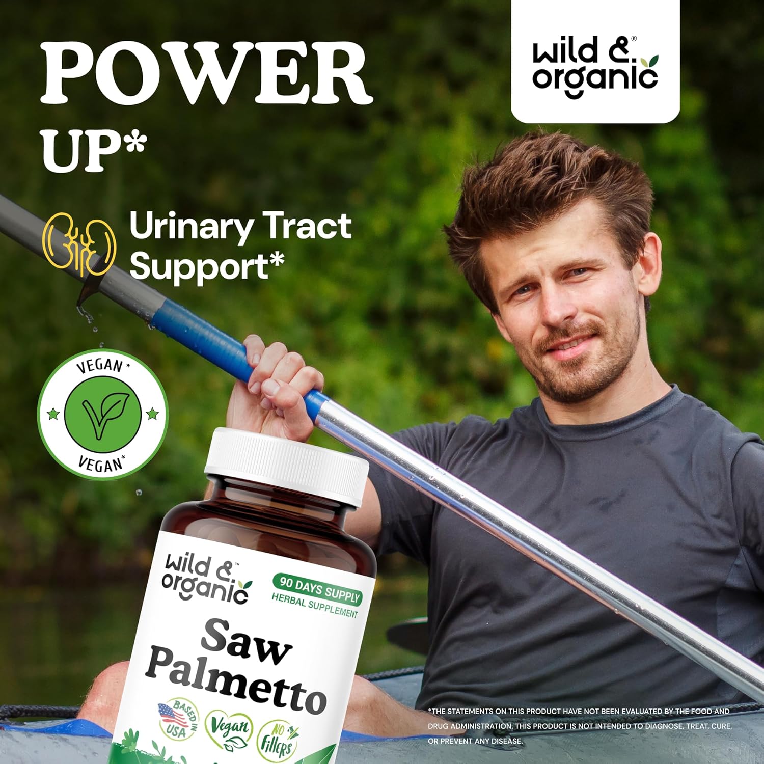Wild & Organic Saw Palmetto Capsules 500 mg - Urinary Tract Support for Men & Women - Pure Saw Palmetto Powder Supplement - Serenoa Repens Berries - 90 Days of Supply - Vegan, Non-GMO - 90 Count