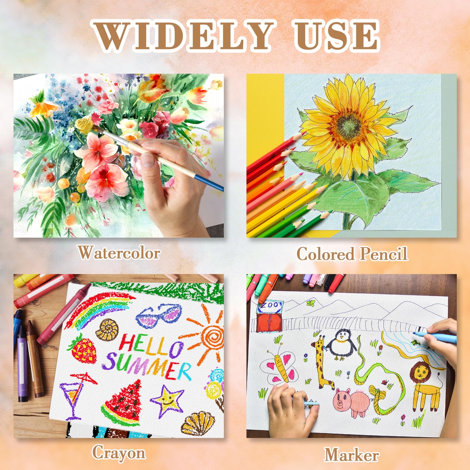 150 unidades de papel de acuarela de 7 x 10 pulgadas, 140 libras/300 g, papel grueso de acuarela para niños y adultos, papel de arte blanco para dibujar, pintar, marcadores gouache, hojas de papel de