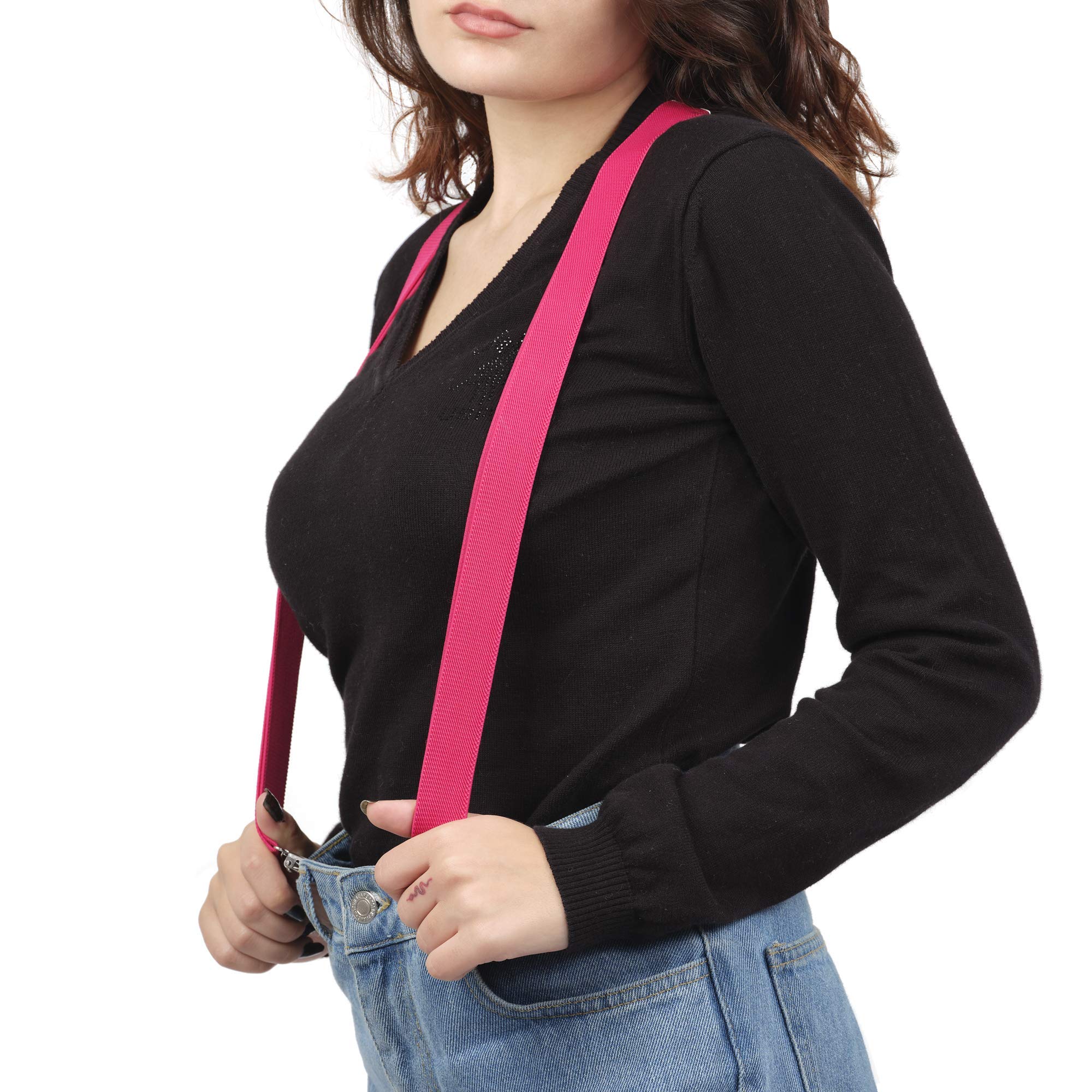 'Action Ward Womens Suspenders Y Back Style 1'' Width - Comfortably Adjustable Elastic Straps and Metal Clips'