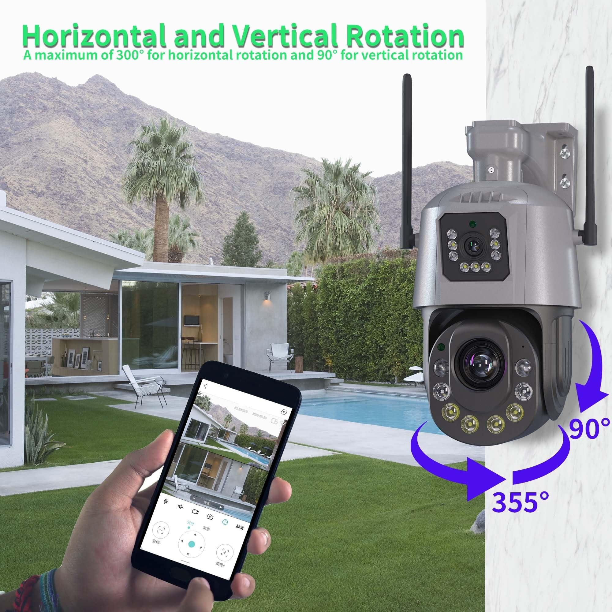 Kamera Dzwonkowa, 6MP Camera Dual Lens 36X Zoom Outdoor PTZ Security Protection Surveillance Cameras Human Detection 4G Sim Card IP Cam CCTV(36XZoom WiFi Camera)