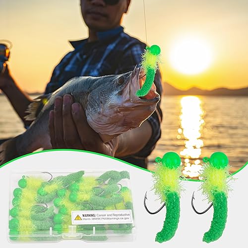 Miniatura 6 de Crappie Jigs - Juego de señuelos de pesca, 2520 piezas de jigs de marabú con cola de gusano, bolas redondas, cabezas de plantilla de pesca, cebos