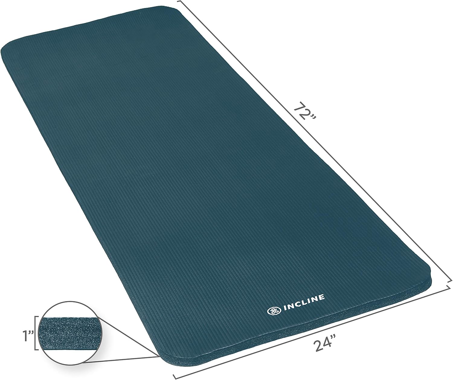 Incline Fit Exercise Mat Ananda 1" Extra Thick Exercise Mat with Strap - Non Slip Workout Mat for Yoga, Pilates, Stretching, Meditation, Floor & Fitness Exercises