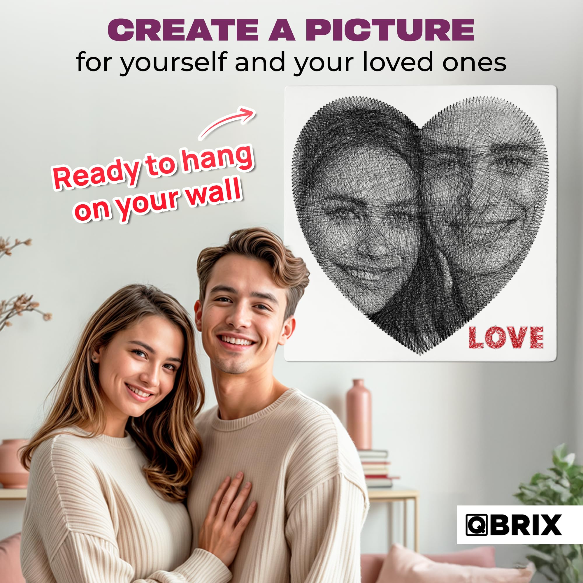 QBRIX Custom Strig Art DIY Craft Zamień dowolne zdjęcie w ręcznie robiony wystrój domu kształt serca