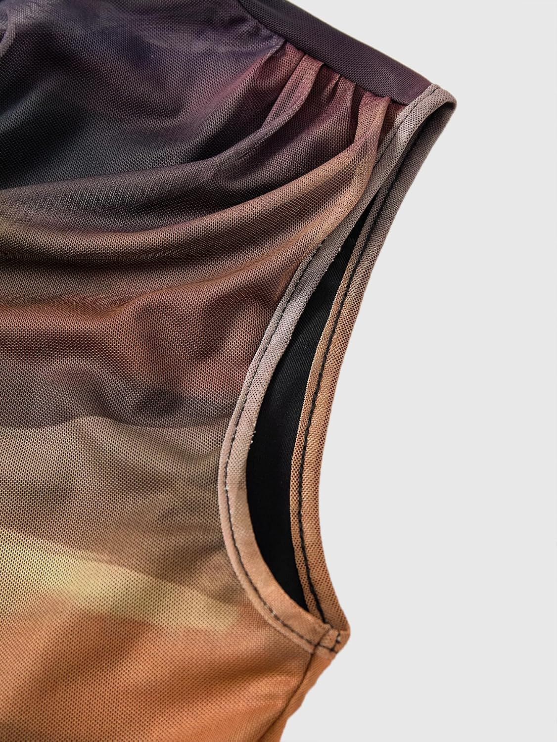 Women's Tie Dye Mesh Bodysuit Cowl Neck Sleeveless Ruched Going Out Leotard Tops