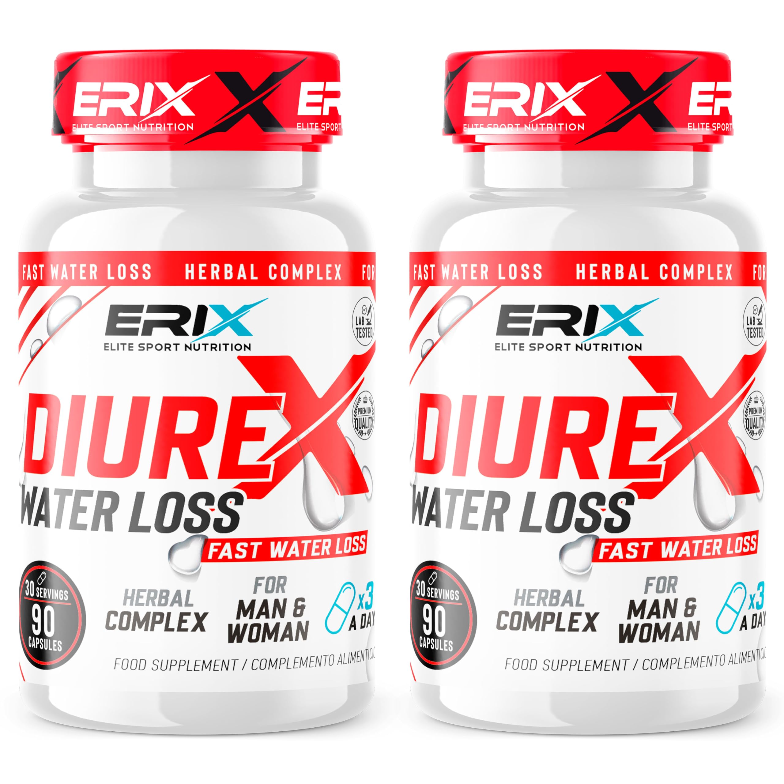 ERIX Nutrición Water Loss [Pack de 2] - Diurético Natural de Alta Potencia - Elimina Retención de Líquidos y Define - 13 Extractos Vegetales + L-Tirosina - 180 Cápsulas