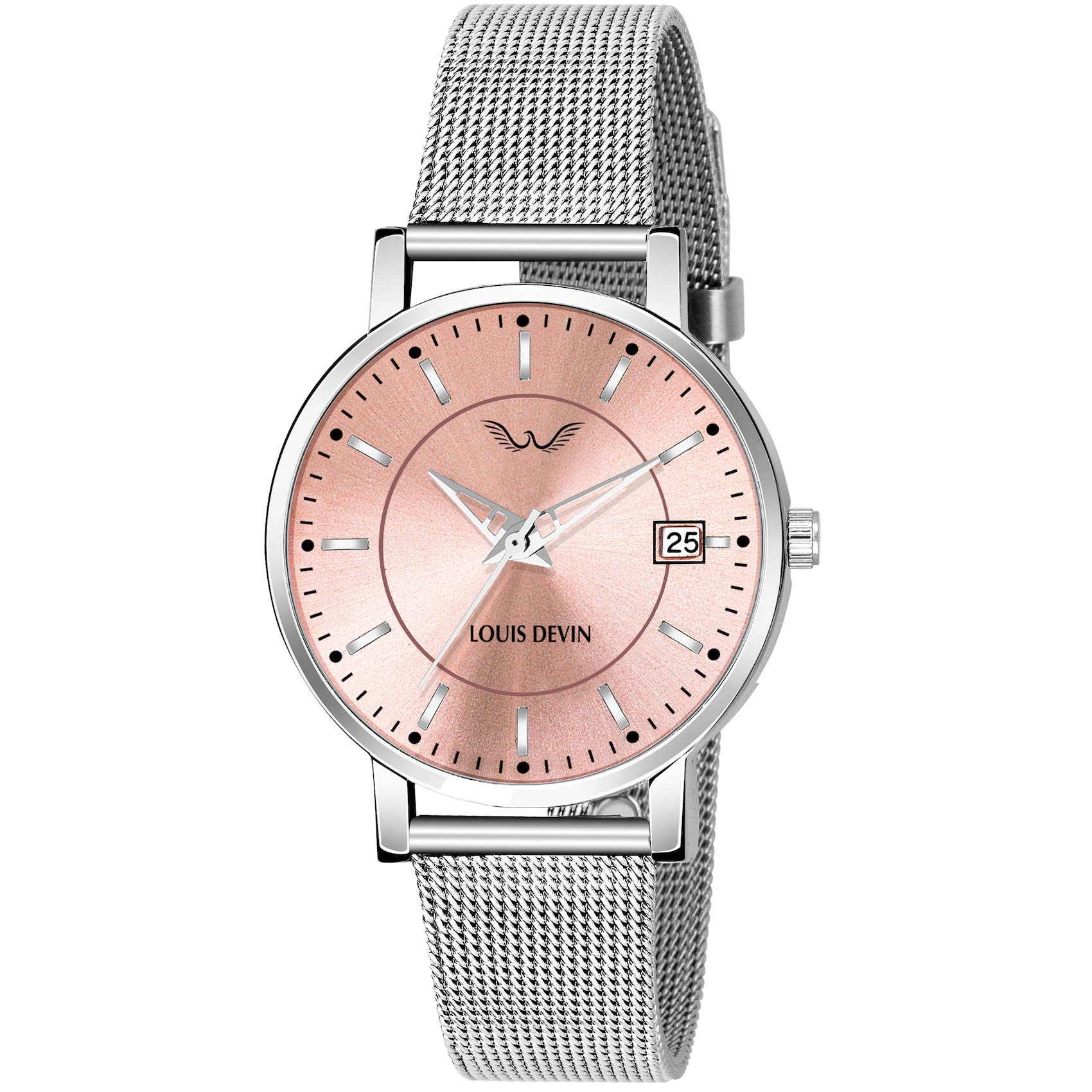 LOUIS DEVIN Stainless Steel Ld-L135-Pnk-Ch Mesh Type Steel Chain Analogue Wrist Watch For Women, Pink Dial, Silver Band (B083KHC1JV) Amazon Price History, Amazon Price Tracker