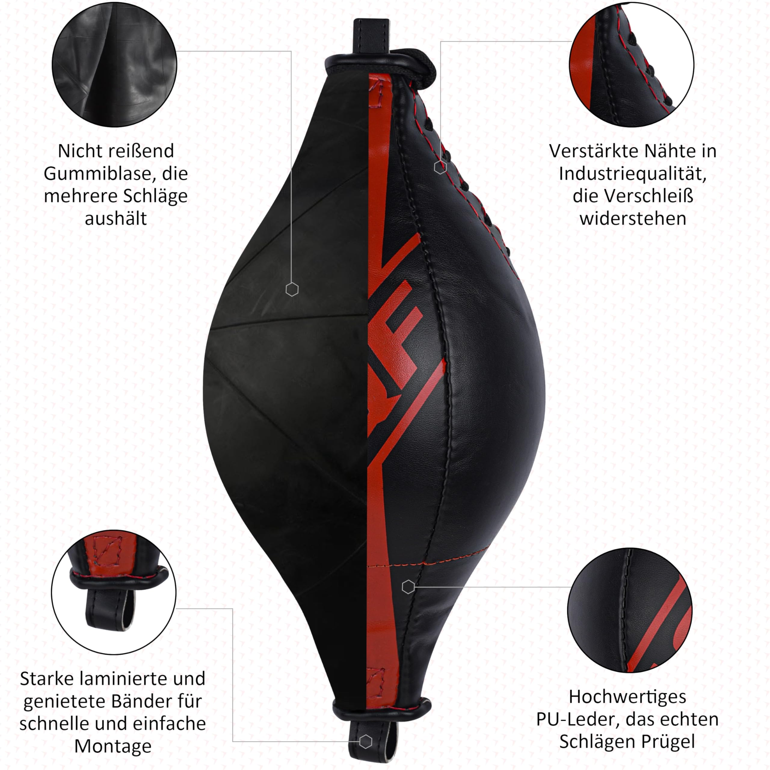 AQF Double End Speed ​​Ball Maya Hide Leder Boxen Dodge Speed ​​Bag Punching MMA Workout Boden bis zur Decke Seil