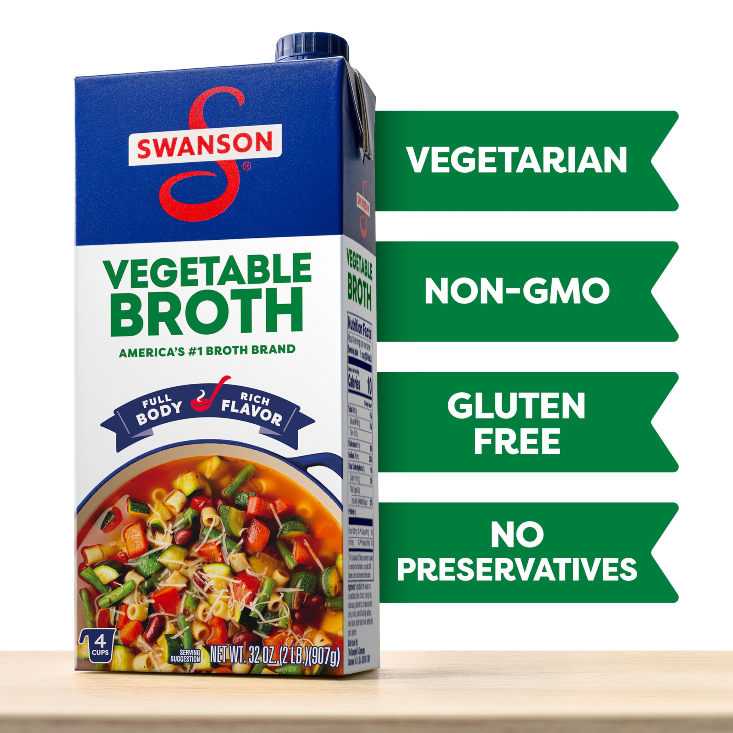 Swanson 100% Natural Vegetable Broth, 32 oz Carton (Pack of 3)