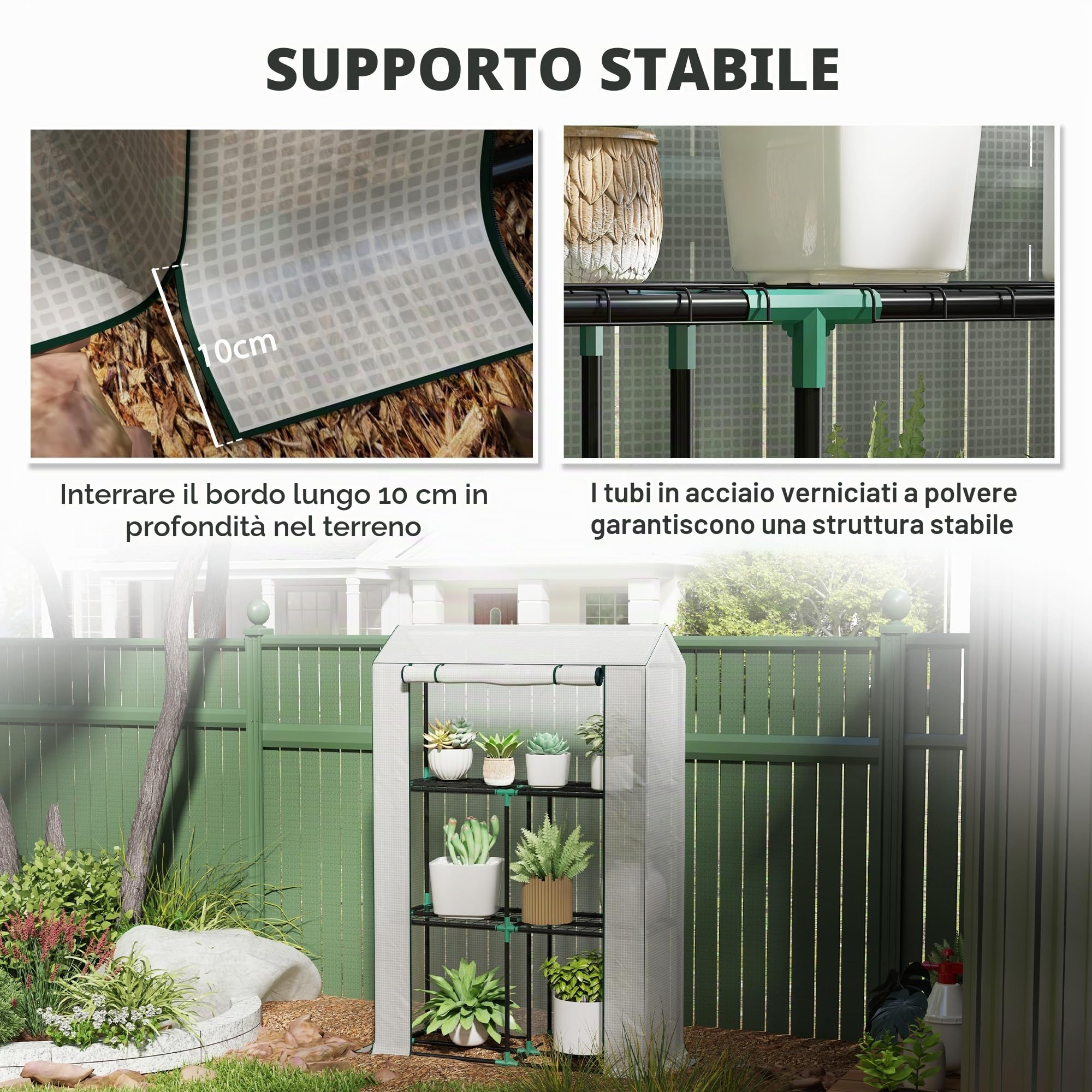 Outsunny Serra 3 piani PE rinforzata 100x40x150cm Bianco | Serra piccola, porta avvolgibile