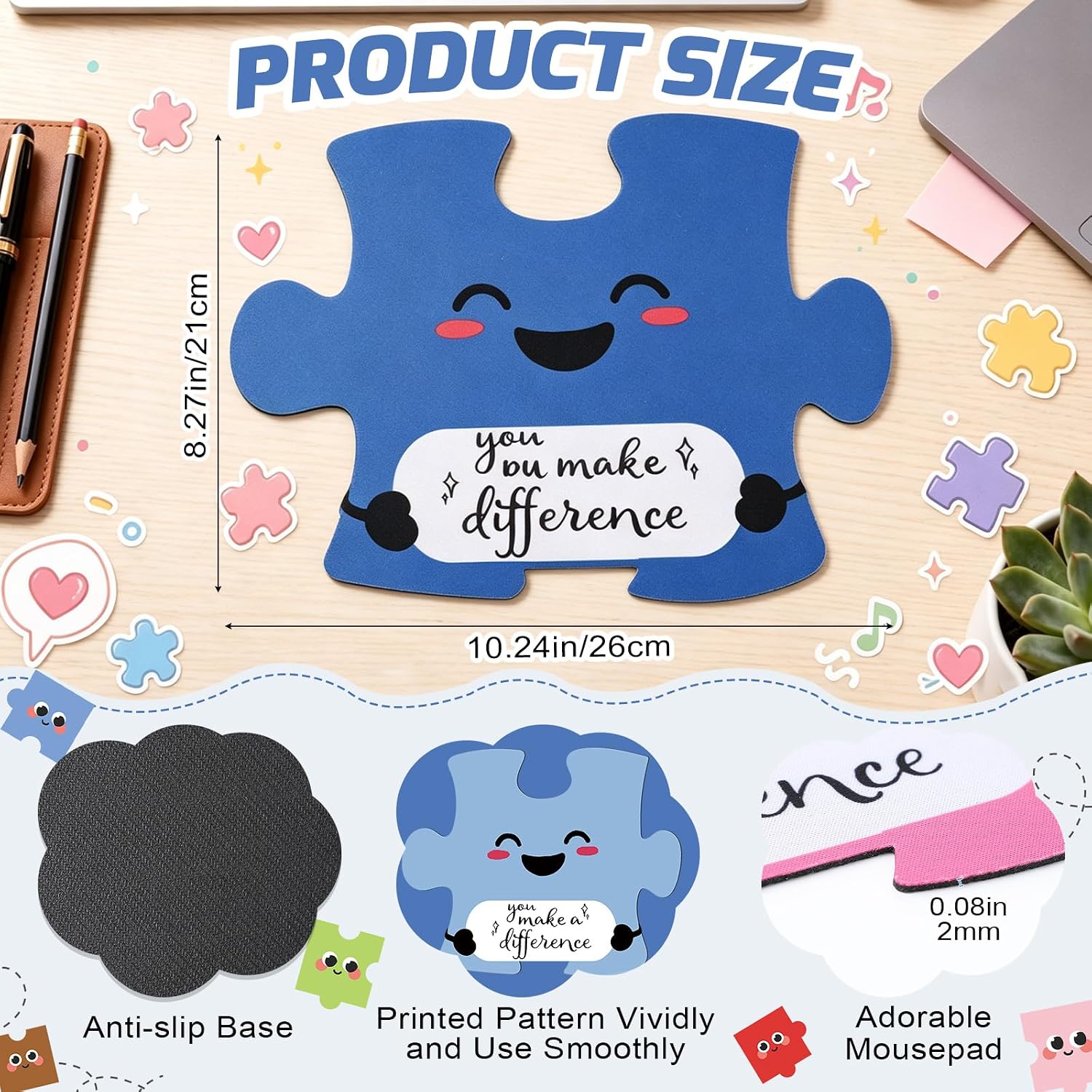 Jetec 18 Sets Employee Appreciation Gifts Bulk Motivational Team Mouse Pads Puzzle Pieces Gift with Thank You Cards for Back to School Teacher Nurse Office Coworker Volunteer (You Make A Difference) image 2