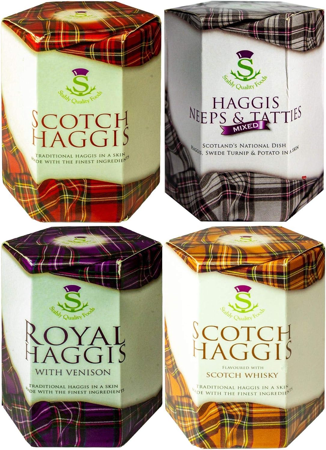 Scottish Haggis Pack of 4: Traditional, with Venison, Neeps & Tatties ...