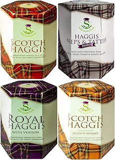 Scottish Haggis Pack of 4: Traditional, with Venison, Neeps & Tatties Haggis Mix and Scotch Whisky Flavour Haggis in a Can - Canned Haggis Food Scottish Gifts Scotland's National Dish