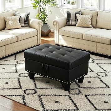 Storage Ottoman,Oversized Tufted Ottoman Bench with Storage,Square Storage Ottoman with Lid Lifting Function for Living Room/Bedroom/ApartmentBlack