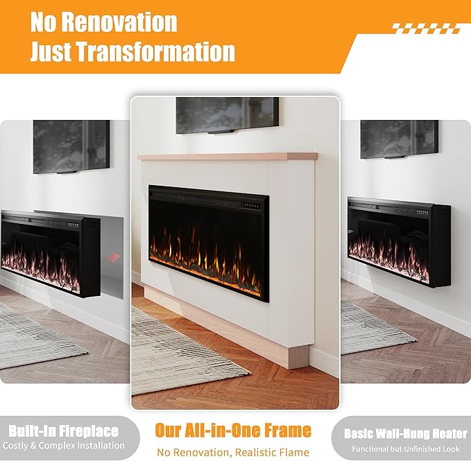 Chimenea Eléctrica Weyderk 70" con Manto, 750/1500W, 12 Efectos de Llama, Blanco miniatura 4