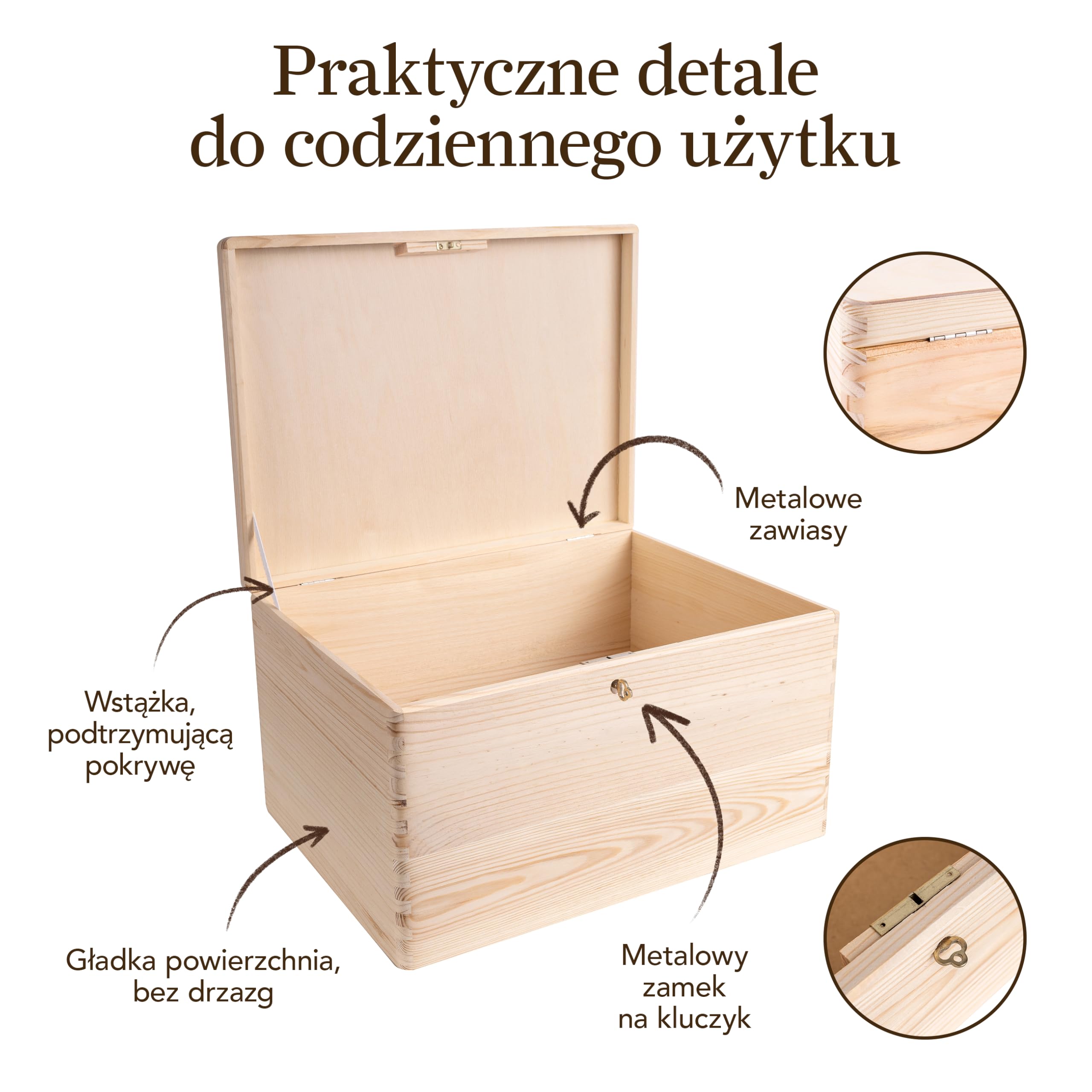 Creative Deco XXL Duże Drewniane Pudełko z Zamkiem i Pokrywą do Dekoracji | 40 x 30 x 24 cm (+/- 1 cm) | Bez Uchwytów | Skrzynia z Drewna na Wielkanoc, Dokumenty, Zabawki, Narzędzia