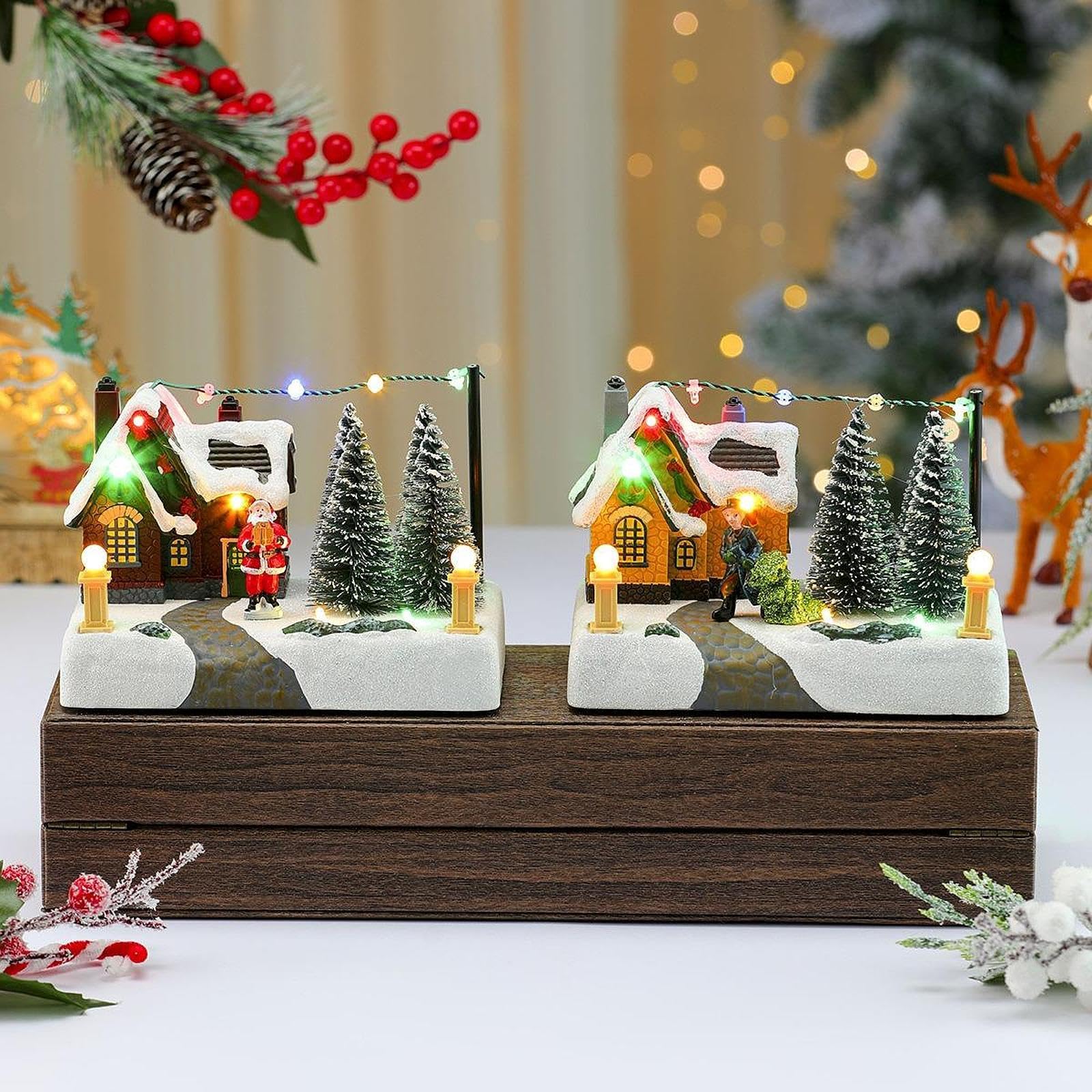 Adorno navideño con Escena de Nieve para casa, Centro de Mesa, Resina, Resistente, decoración de Escritorio con música y luz para en casa, Papá Noel