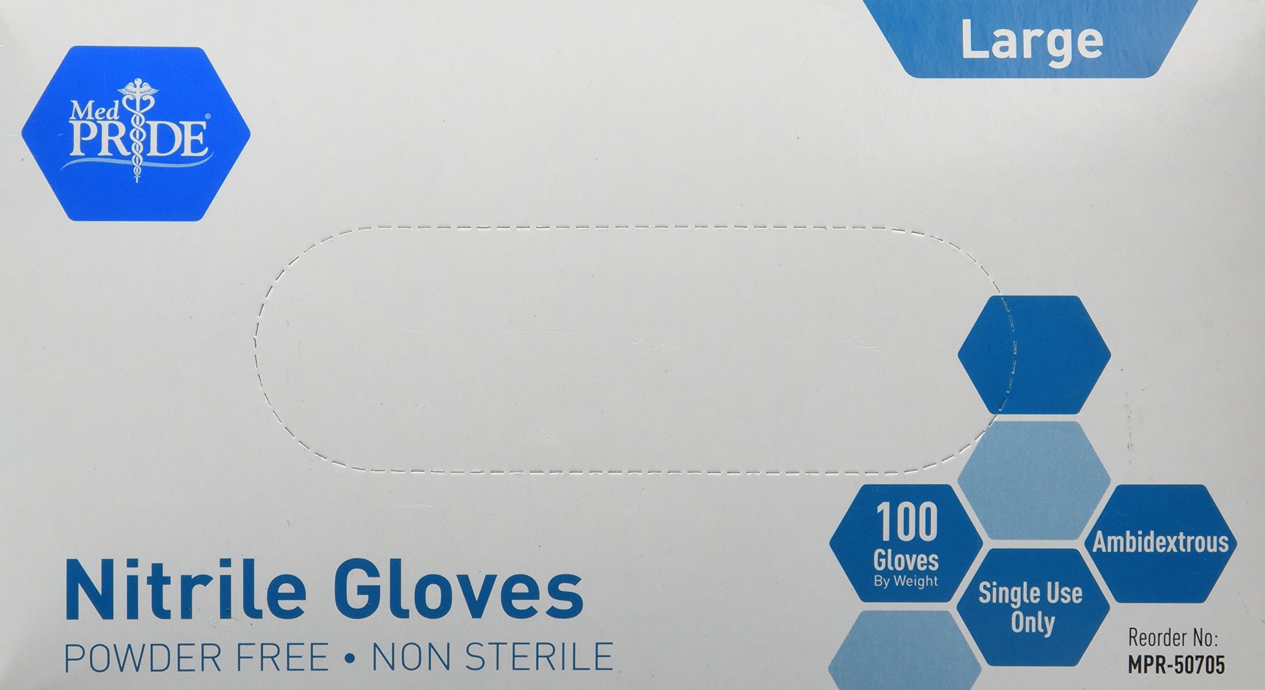 MedPride General Purpose Powder-Free Nitrile Gloves, Large, Box/100
