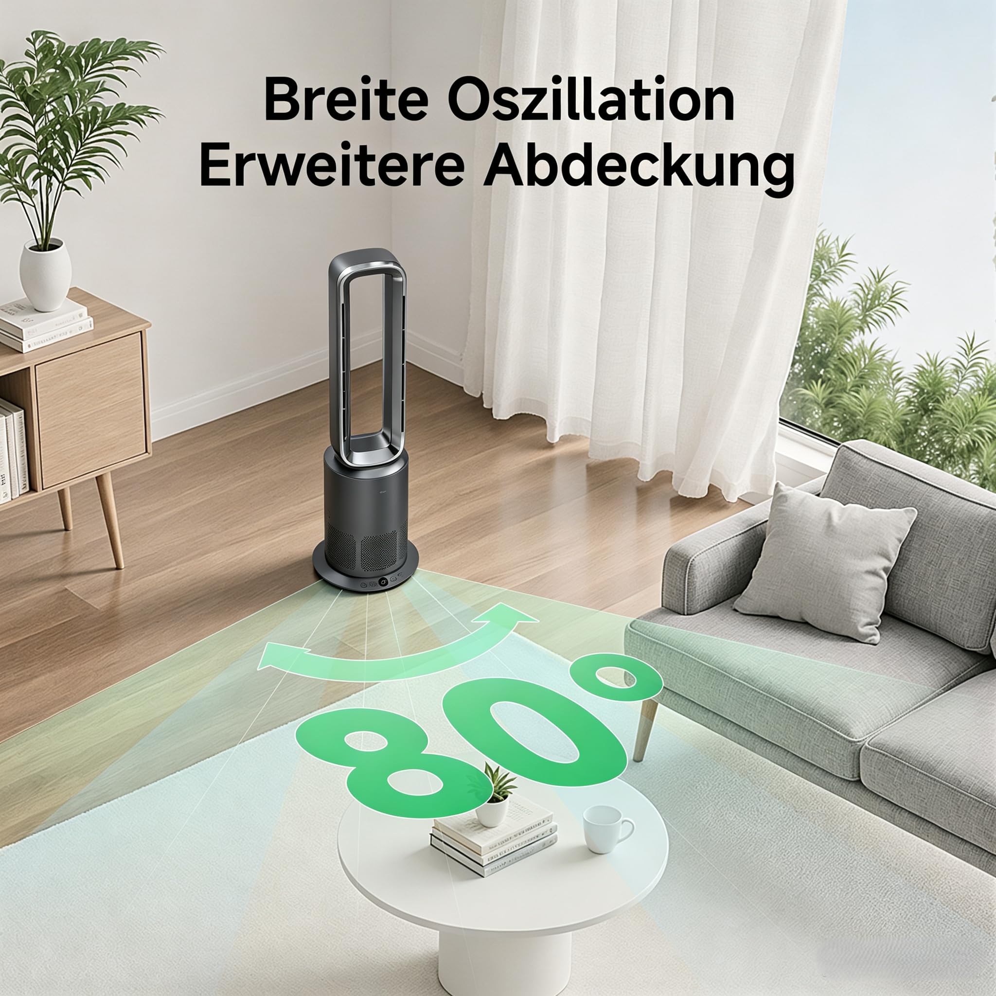 TP09Pro Turmventilator mit Heizfunktion & Luftreiniger, Grau