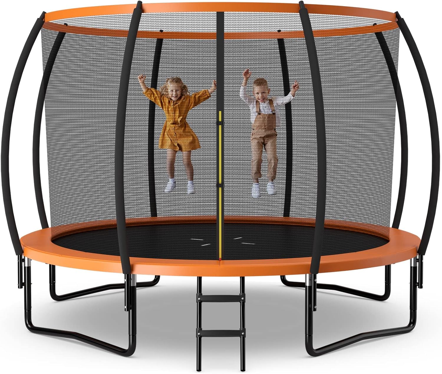 GYMAX Trampoline, 8FT 10FT 12FT ASTM Approved Recreational Trampoline with Enclosure, Ladder