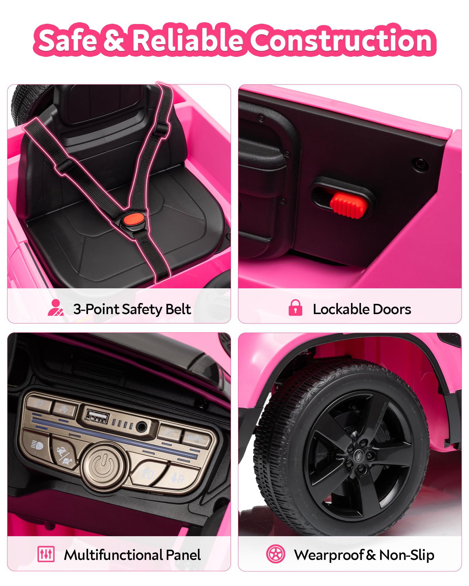 Auto elettrica da 12 V per bambini, con licenza Land Rover, con telecomando per genitore, soft start, 3 velocità, assorbimento degli urti, luci LED e musica, giocattolo elettrico per bambini, rosa
