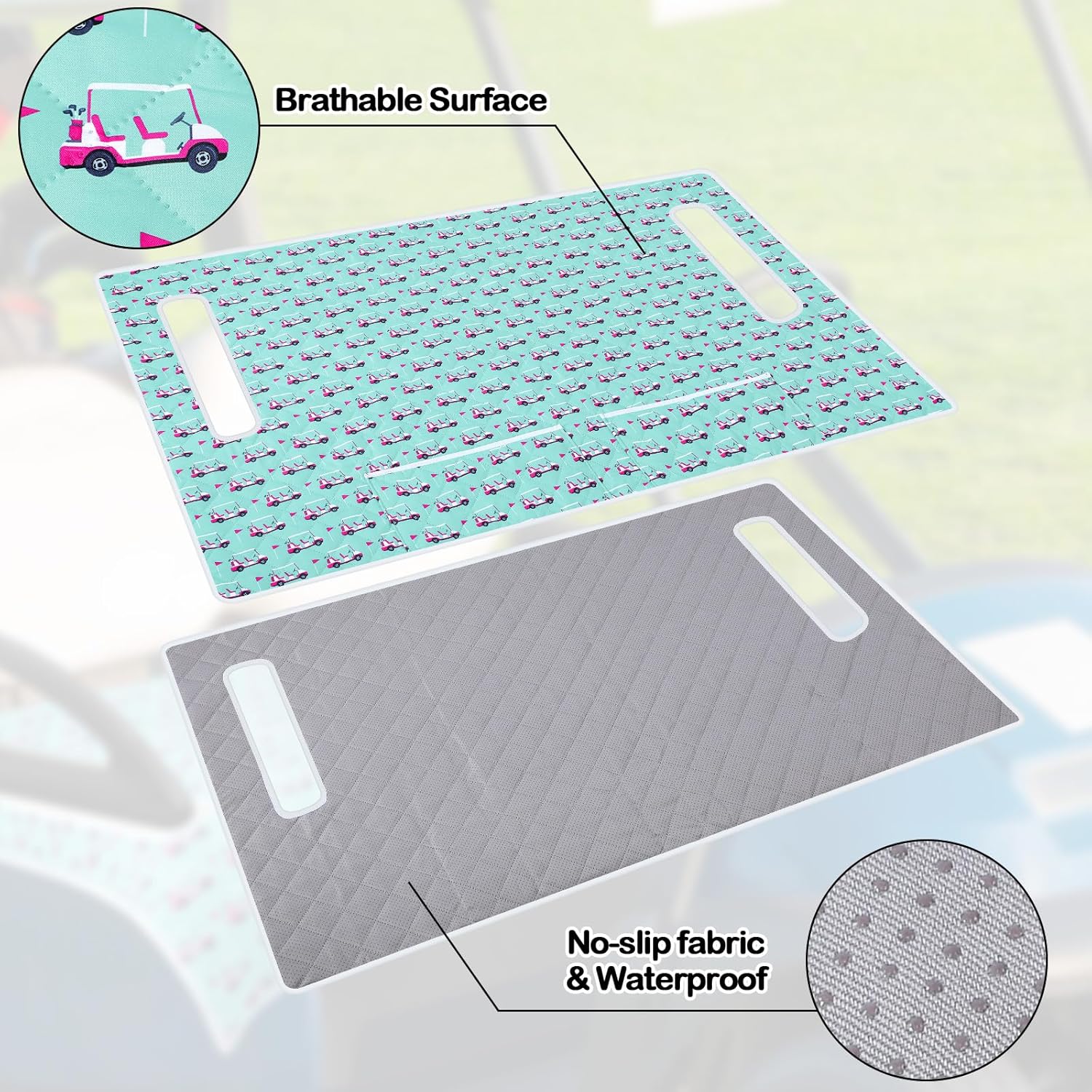 2 Pack Golf Cart Seat Covers Funny Seat Towel Blanket with 2 Large Front Pockets & Non Slip Backing Universal Fit for 2 Person Golf Cart 52" x 30"