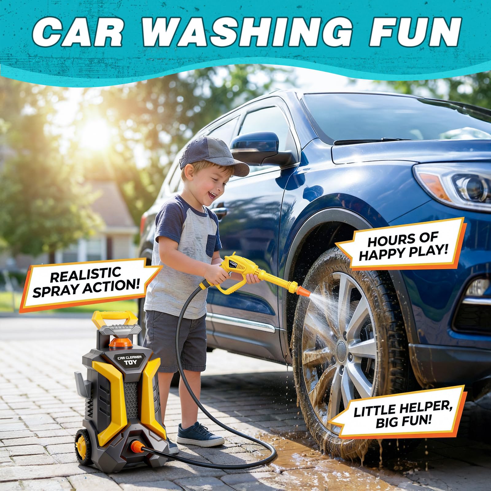 Kinder-Autowasch-Spielzeug-Hochdruckreiniger-Spielset, ab 3 Jahren | 1,3 l Tank, manuelle Pump-Spritzpistole, Outdoor-Wasserspielzeug, tragbare Reinigung, Pretend Play