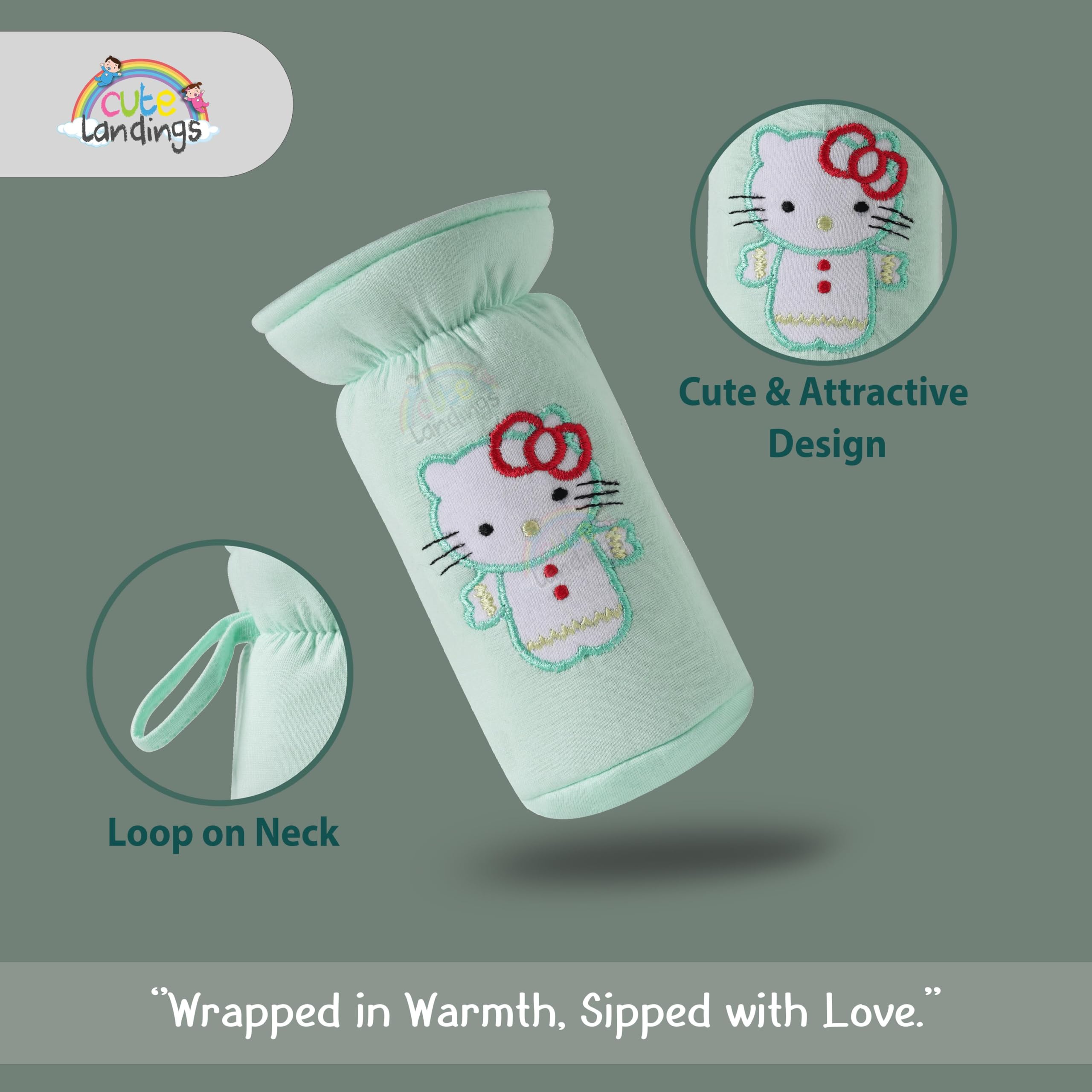 CUTE LANDINGS Soft Cotton Baby Feeding Bottle Cover| Tote Bags, Pouch| Hanging Loop On Neck, Washable & Reusable| Easy To Grip| Stretchable Neck (Suitable For 125, 150 To 250 ML), Multicolor 2