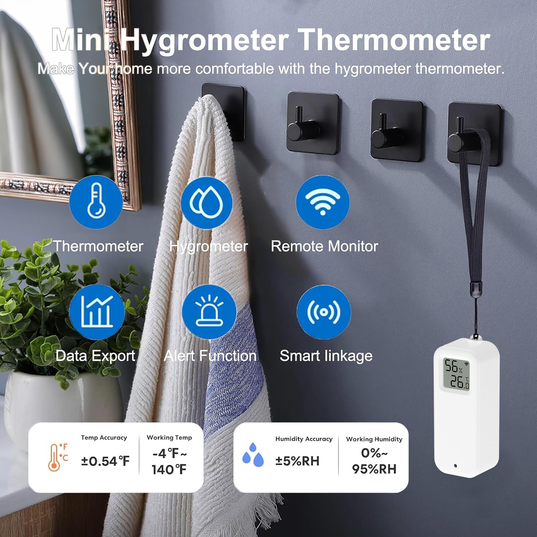 Termometr Higrometr Czujnik - WiFi Termo Higrometr Czujnik Wilgotności z Aplikacją Mobilną i Alarmem Powiadomienia, odpowiedni dla szklarni i piwnicy z winem (2 sztuka)
