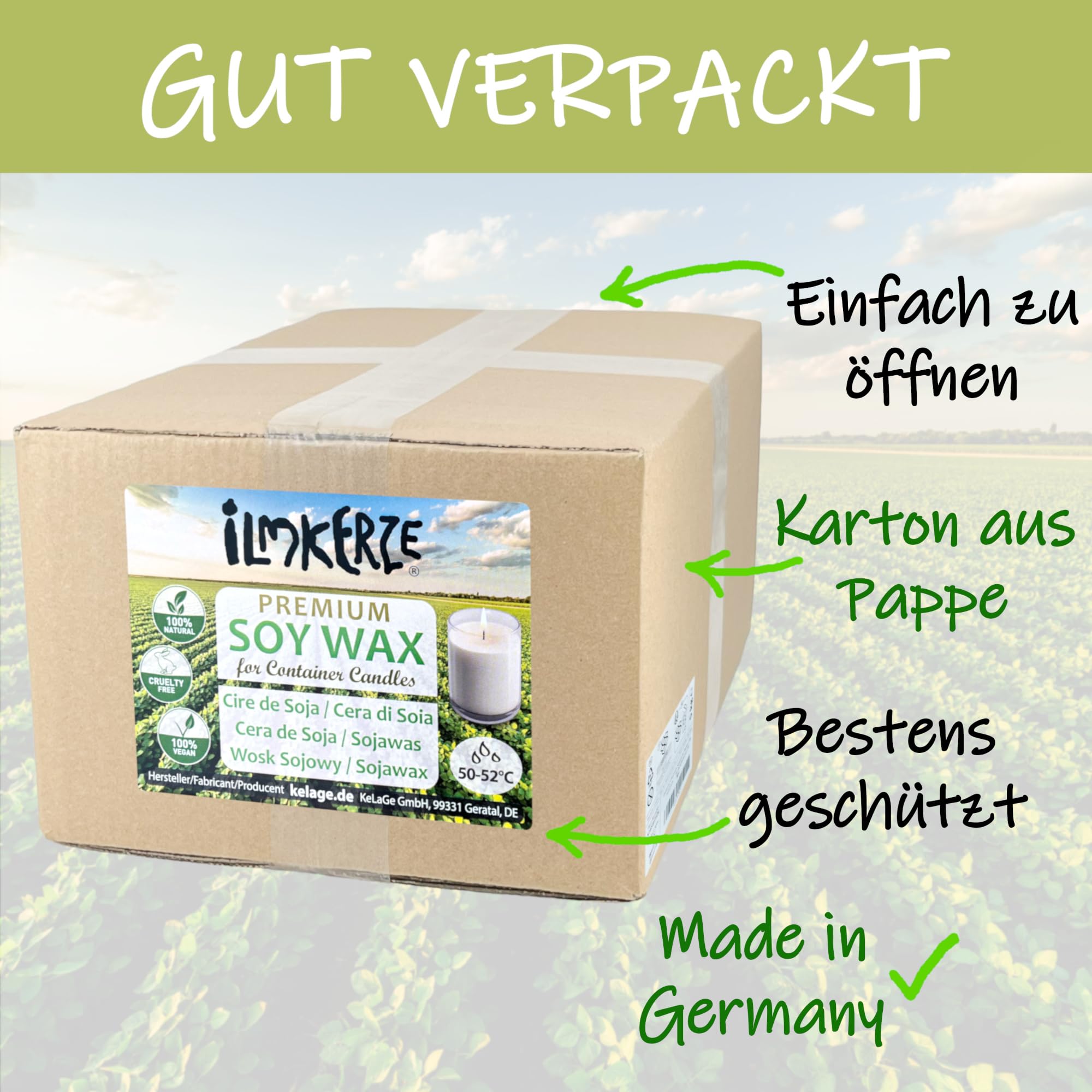 Premium Sojawachs Flocken 5 kg | natürlich | nachhaltig | palmölfrei | Kerzenwachs für DIY Kerzen in Gläsern Dosen Schalen Behältern - Größen bis 20 kg