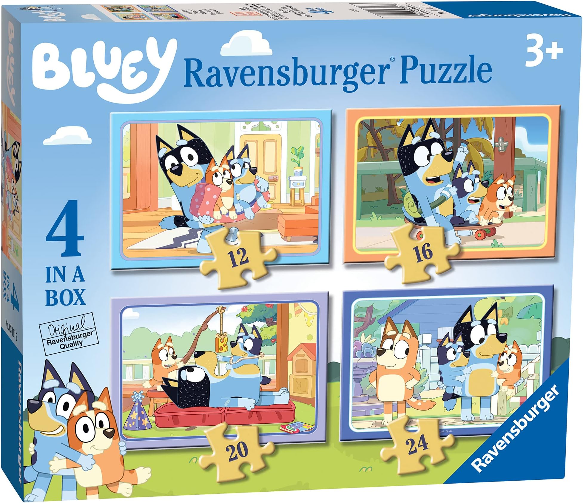 Ravensburger Bluey 4 in Box Jigsaw Puzzles for Kids Age 3 Years Up - 12, 16, 20 & 24 Pieces - Gifts for Kids