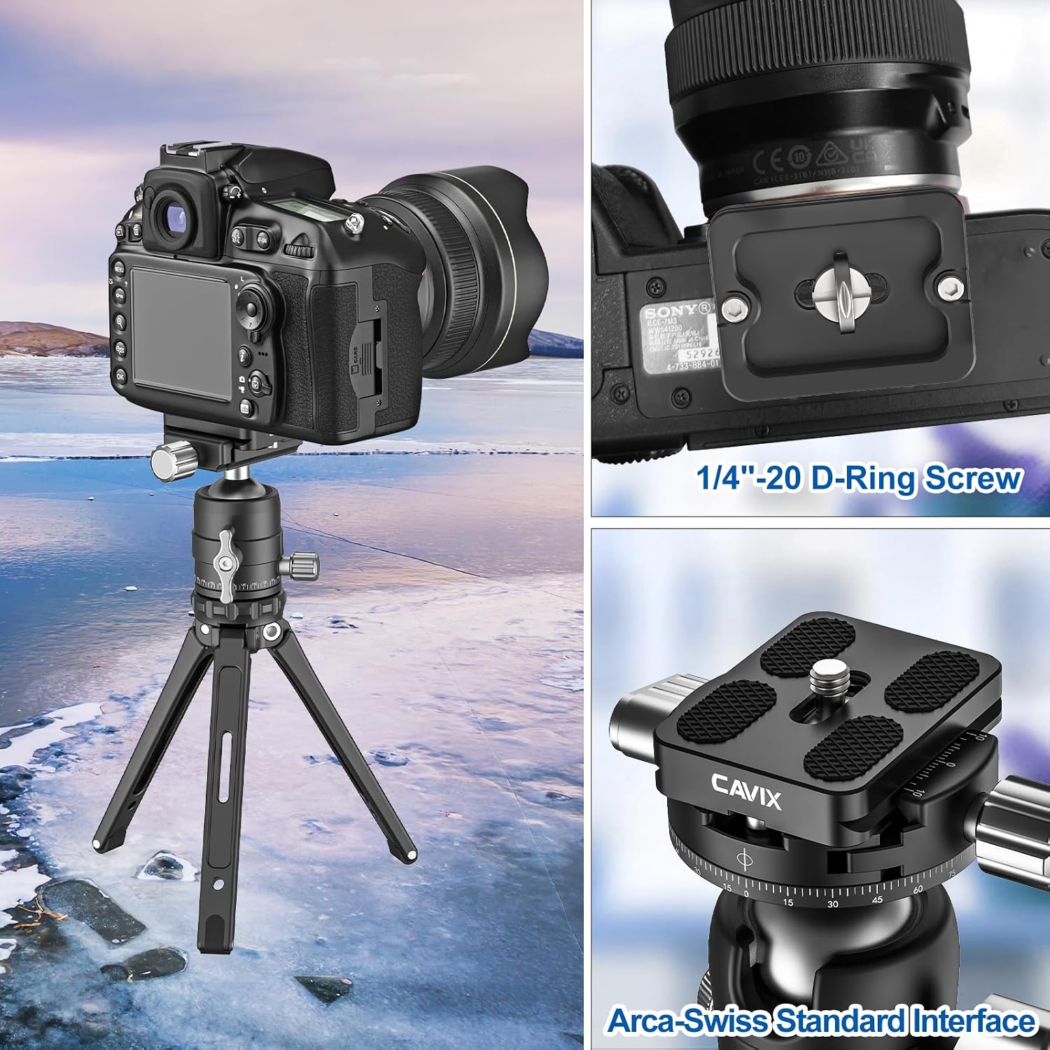 CAVIX PU-50 Ultra-Thin Arca-Swiss Quick Release Plate – Lightweight Aluminum with Anti-Slip Pad, Universal 1/4″-20 Screw for DSLR/Mirrorless, Tripods, Monopod, Gimbals & Ball Head