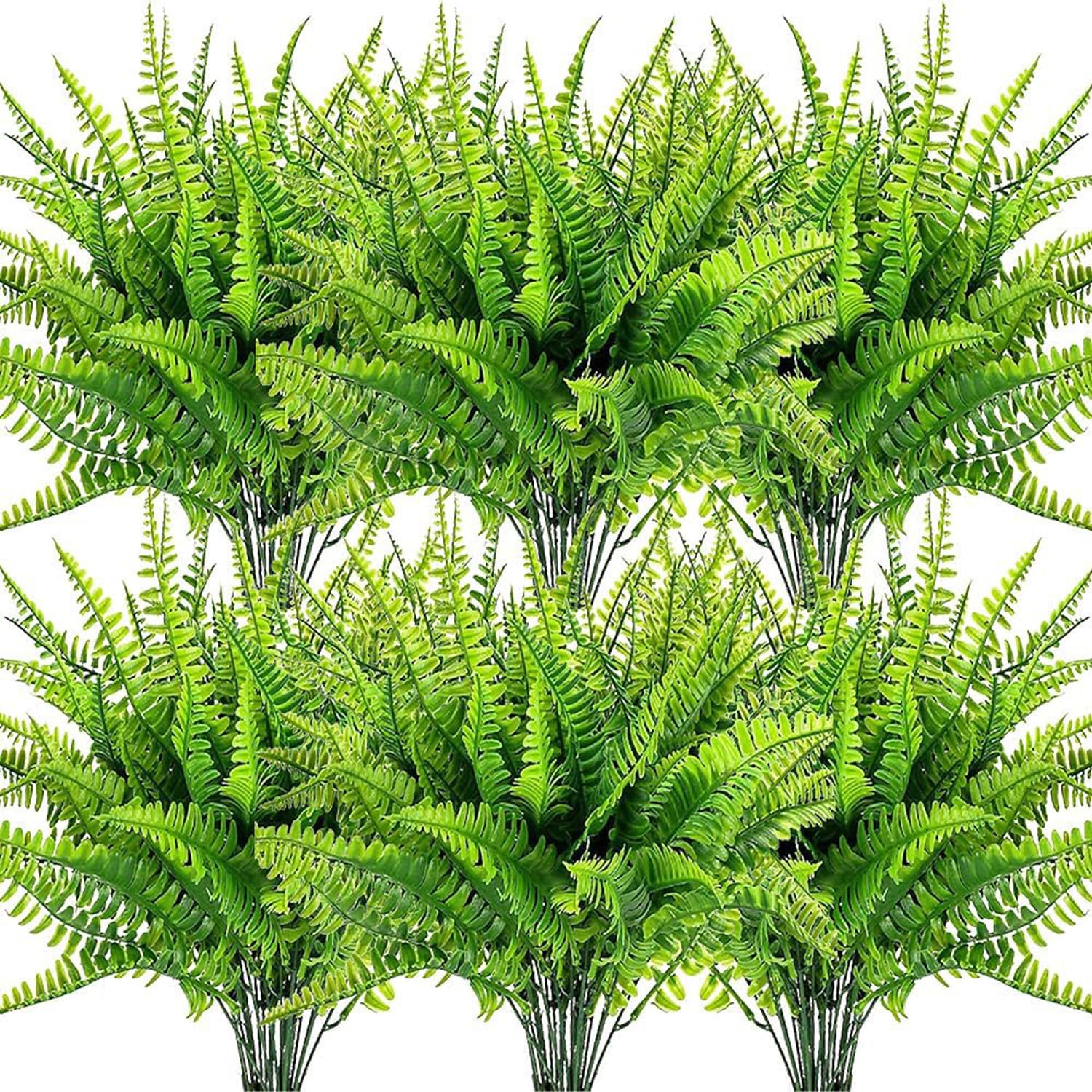 Titifeya Green 8Pcs Uv Resistant Lifelike Artificial Boston Fern, Plastic Ery Shrubs For Indoor Outdoors, Faux Ferns Fake Ferns Artificial Plants, Fake Boston Fern For Porch Window Home Decor