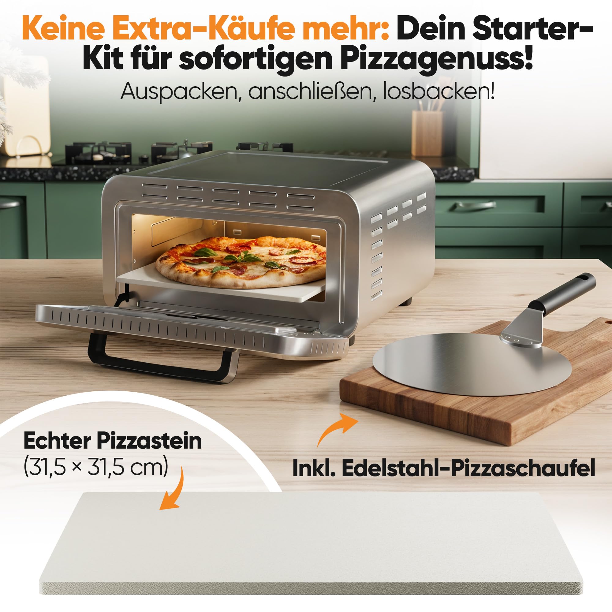 ProfiCook® Pizzaofen elektrisch | 400°C | echter Pizzastein | inkl. Pizzaheber | variable Zeit und Temperatureinstellung | Pizza Ofen Elektro | für Pizza in unter 5 min. | Pizzamaker | PC PO 1323