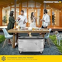 Vista 4 de Permasteel Rolling Patio Cooler – Large Outdoor Ice Chest with Wheels, Beverage Cooler for Backyard, BBQ, Tailgate, Beach, Parties, Rustic Farmhouse