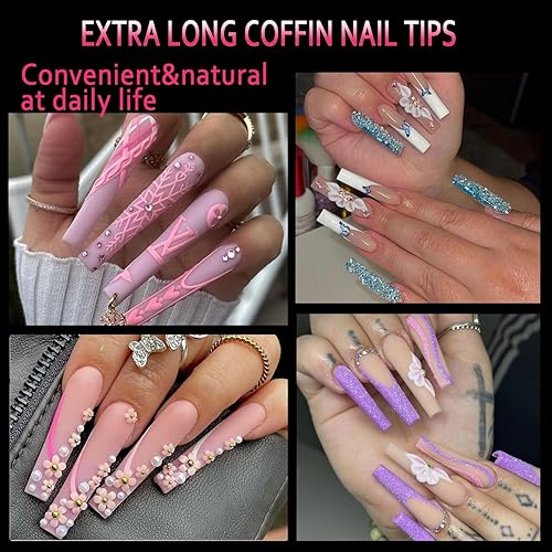 Miniatura 7 de SWETIDY 500 puntas de uñas cuadradas XL sin curva C, puntas de uñas cuadradas cónicas de acrílico transparente, media cubierta, puntas de uñas